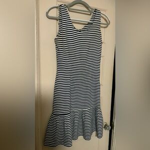 Irresistible Striped Blue and White Sleeveless Dress with jacket